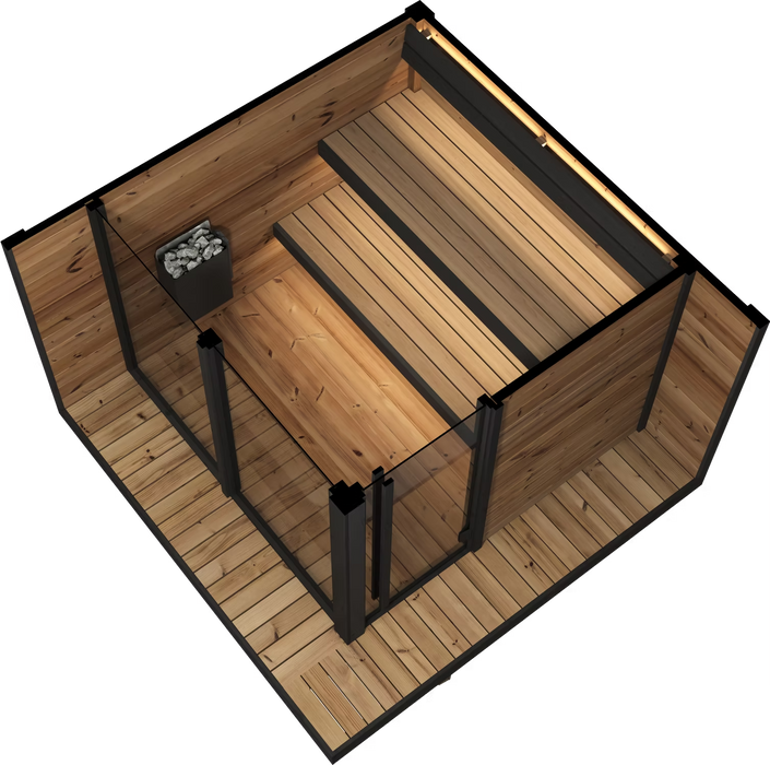 SaunaLife 6 Person Glass Corner Outdoor Traditional Sauna | Model GL6
