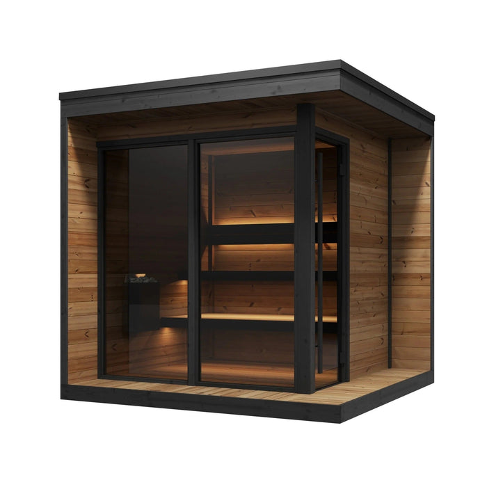 SaunaLife 6 Person Glass Corner Outdoor Traditional Sauna | Model GL6