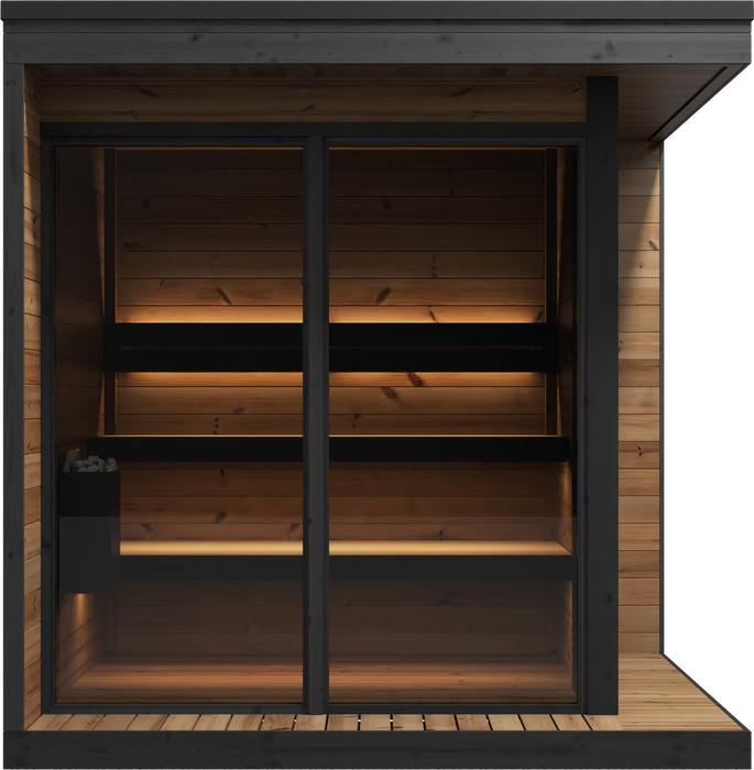 SaunaLife 6 Person Glass Corner Outdoor Traditional Sauna | Model GL6