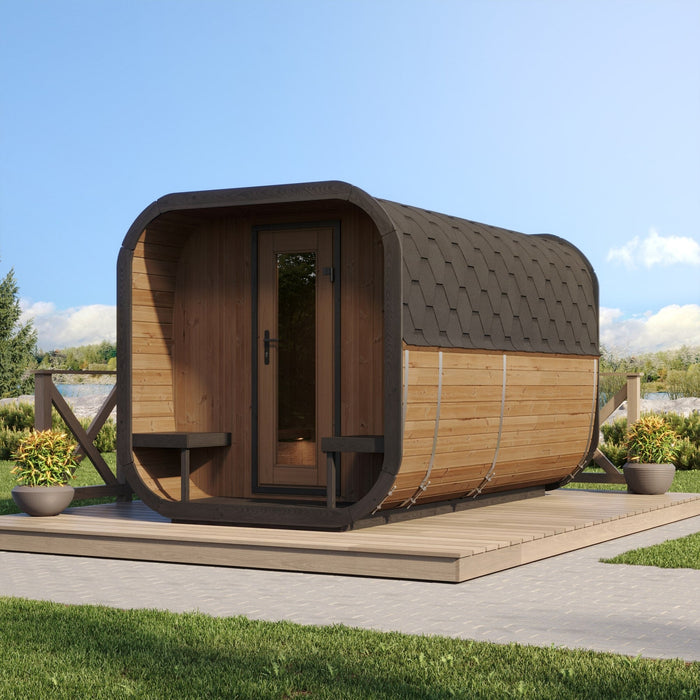 SaunaLife 8 Person 12.6' Long Outdoor Traditional Cube Sauna w/ Changing Room | Model CL12GCP