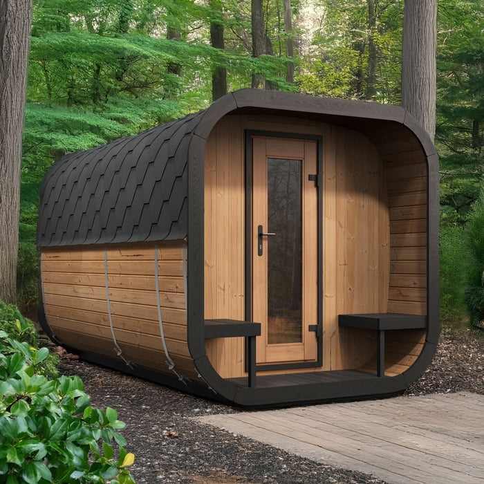 SaunaLife 8 Person 12.6' Long Outdoor Traditional Cube Sauna w/ Changing Room | Model CL12GCP