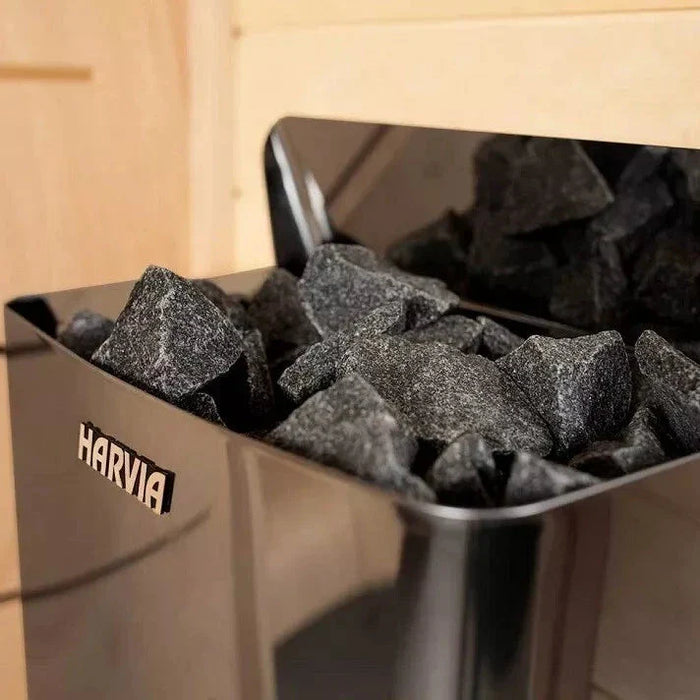 Harvia The Wall 6/8kW 240V Black Steel Electric Heater Package w/ Built-In Knob Controls and Stones