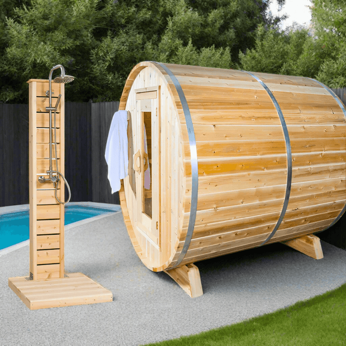 Dundalk Leisurecraft Canadian Timber 4 Person Harmony Outdoor Traditional Barrel Sauna | CTC22W