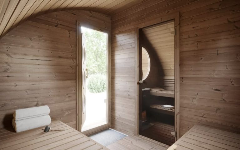 SaunaLife 8 Person Outdoor Traditional Barrel Sauna with Changeroom  | G11