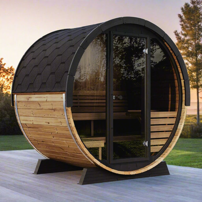 SaunaLife 4 Person 5.25' Long Outdoor Traditional Barrel Sauna | Ergo Model EE6G