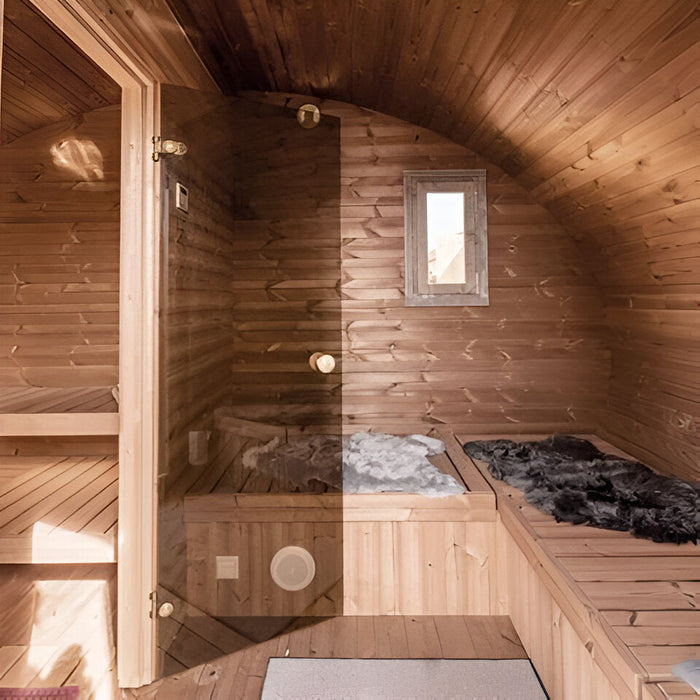 SaunaLife 8 Person Outdoor Traditional Barrel Sauna with Changeroom  | G11