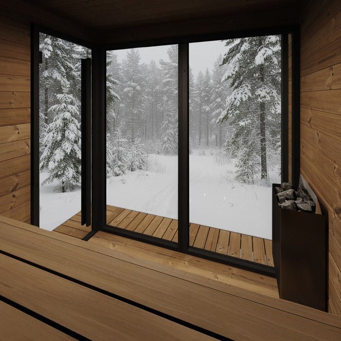 SaunaLife 6 Person Glass Corner Outdoor Traditional Sauna | Model GL6