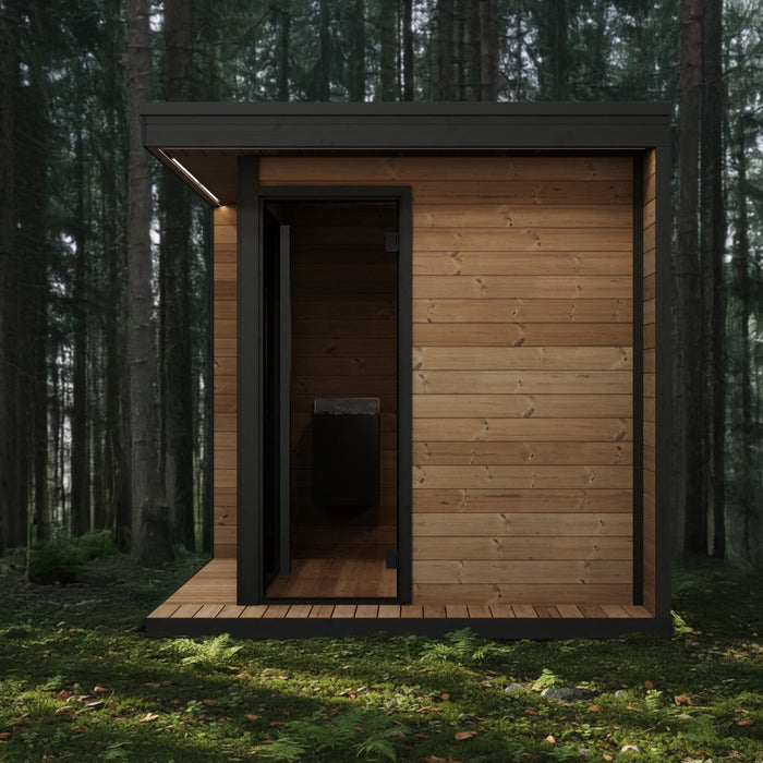 SaunaLife 6 Person Glass Corner Outdoor Traditional Sauna | Model GL6