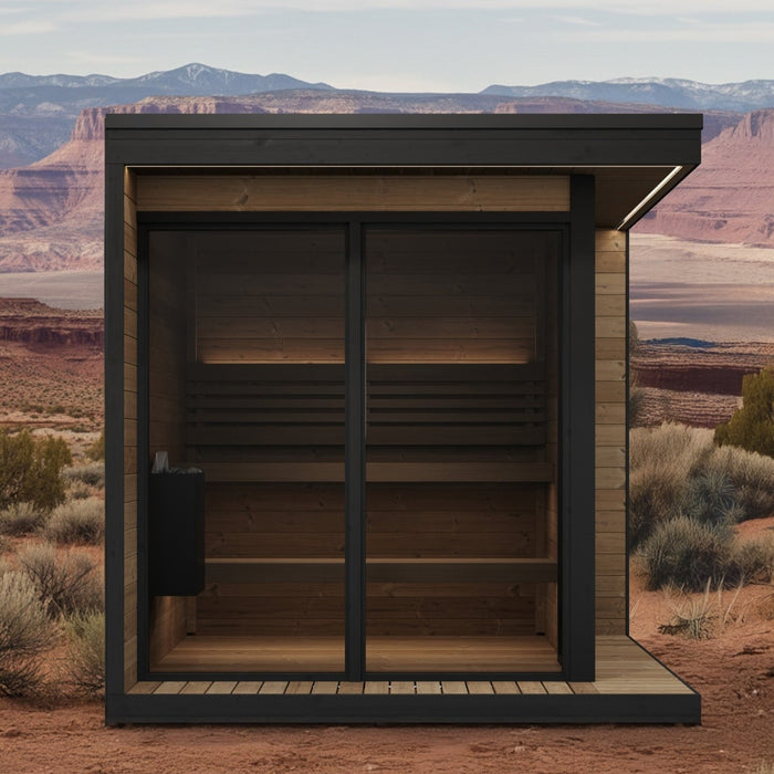 SaunaLife 6 Person Glass Corner Outdoor Traditional Sauna | Model GL6