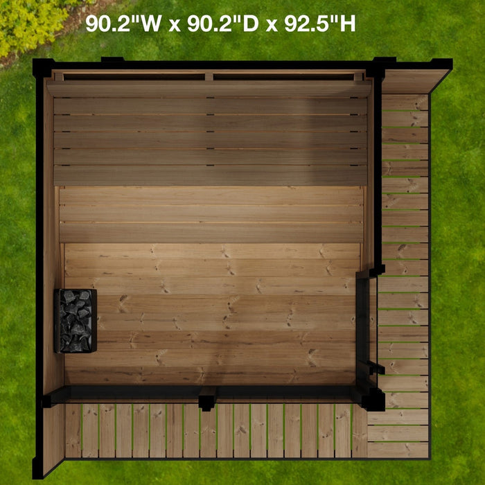 SaunaLife 6 Person Glass Corner Outdoor Traditional Sauna | Model GL6